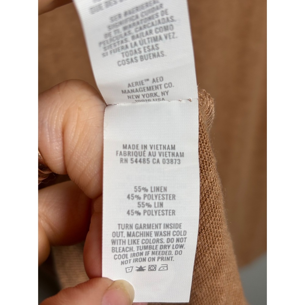 Aerie Linen Blend Graphic Tee Coastal Boho Fall Casual Small NEW - Picture 4 of 4